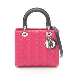 Dior Lady 2way Handbag leather pink black